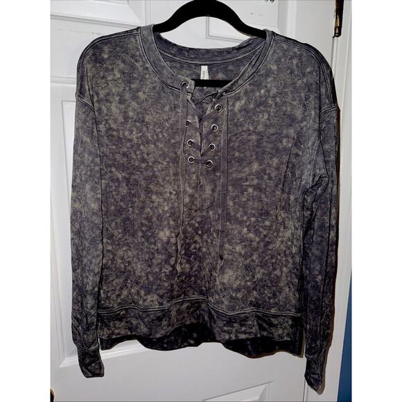 MUDD Women's Lace Up Tie Dye Long Sleeve Top Brown Soft Comfy - Small - Picture 1 of 4